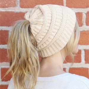 Ponytail Knit Beanie Multiple Colors
